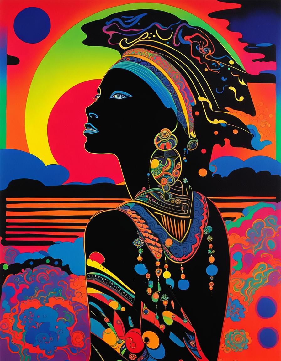 DayGlo Tribal Tattoo Noir Woman in Retro Style