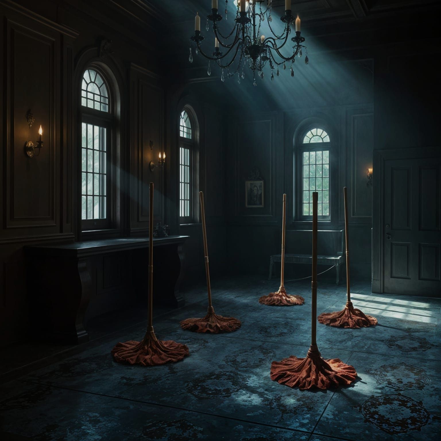 Enchanted Mops Clean Empty Ballroom Floor