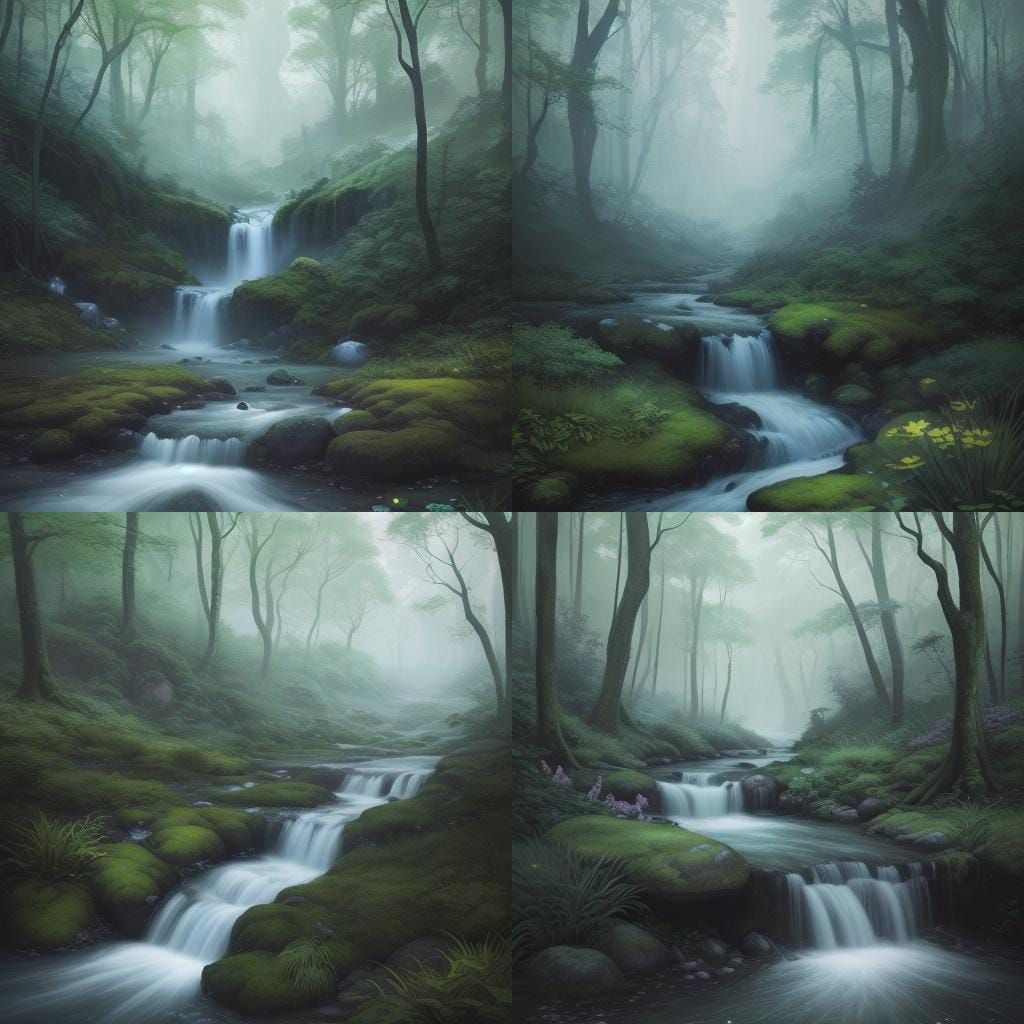 Babbling Brook in Forest: Color Pencil Illustration