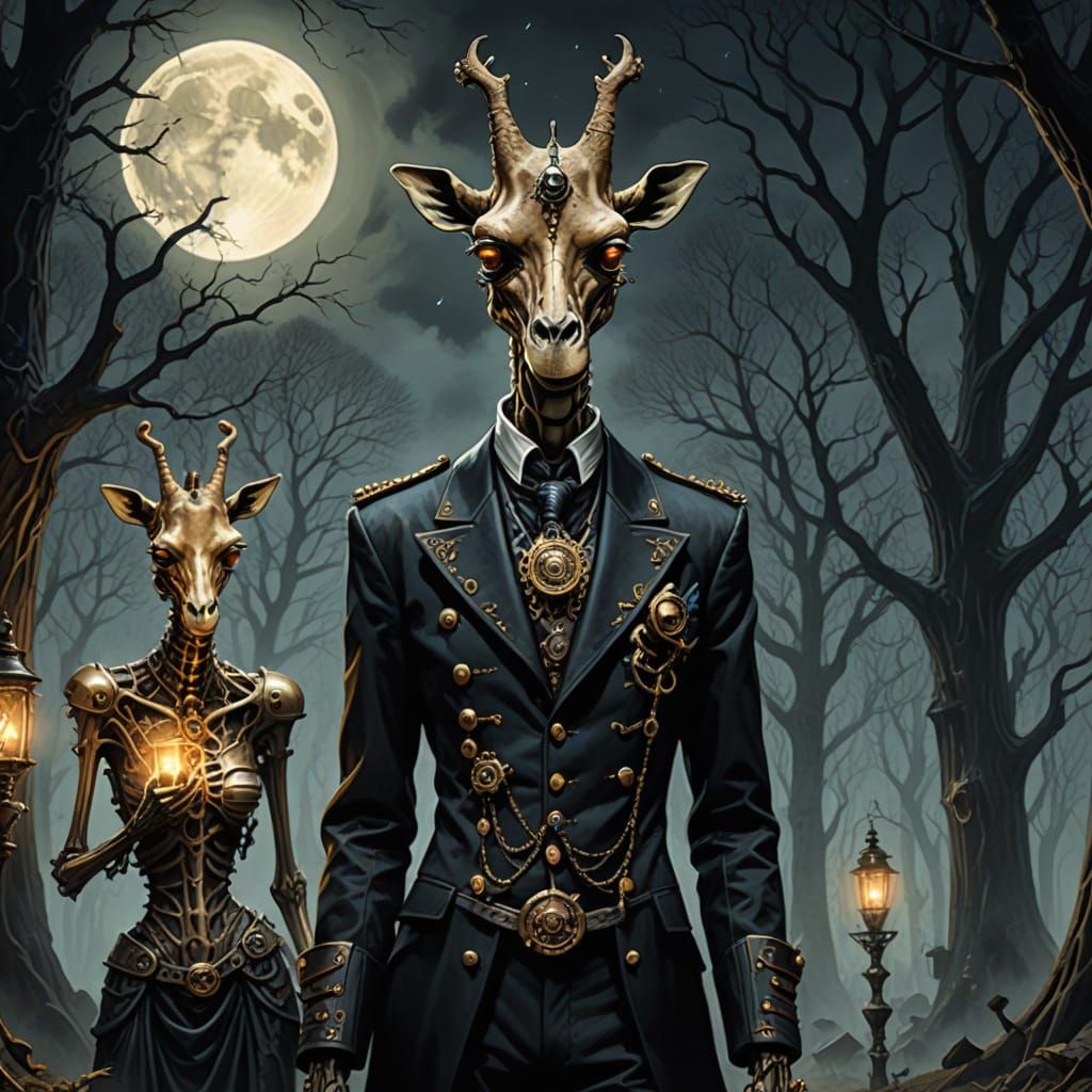 Steampunk Woodland Rites under a Veiled Full Moon