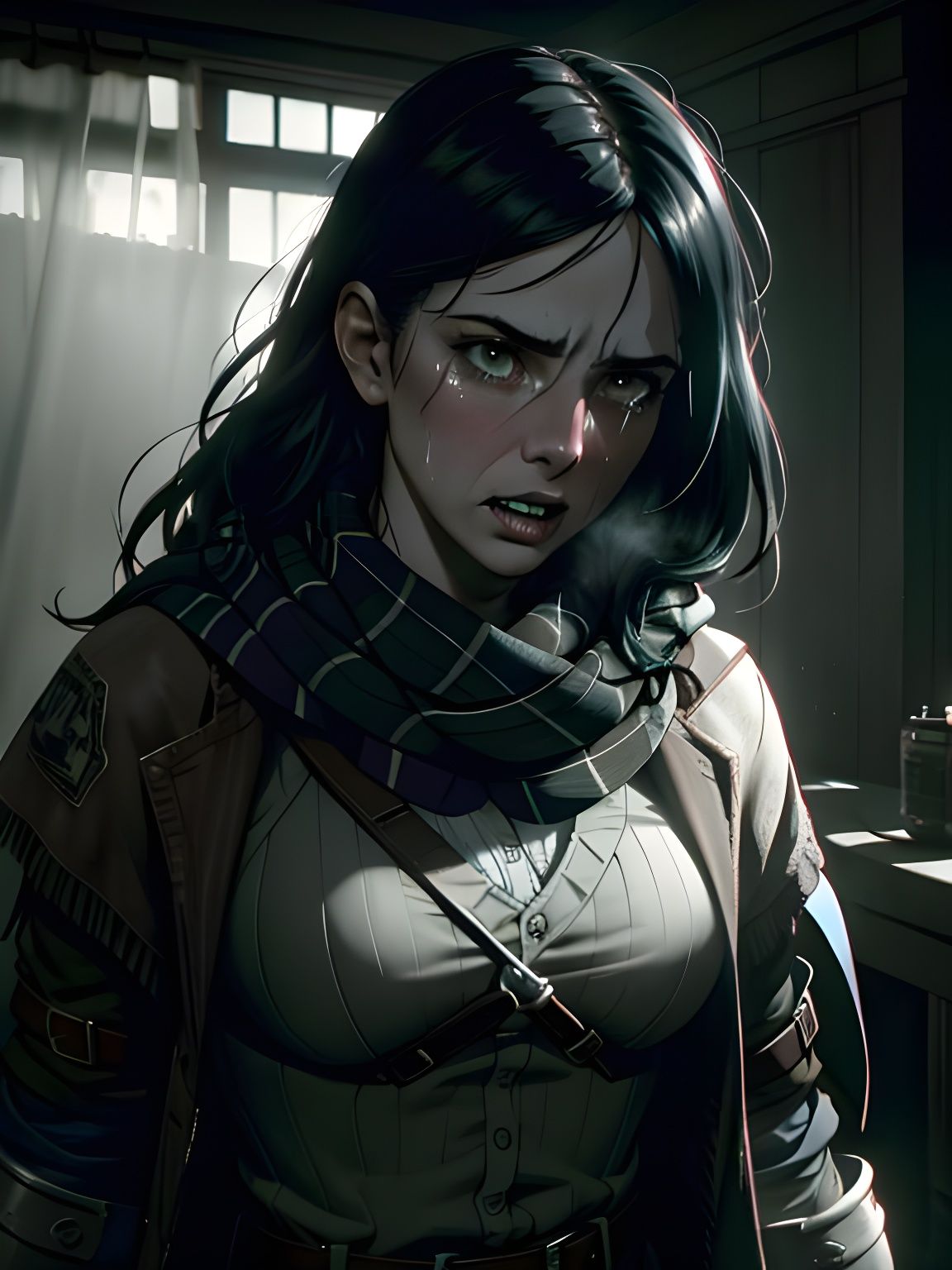 Mythical Woman Crying with Tartan Scarf