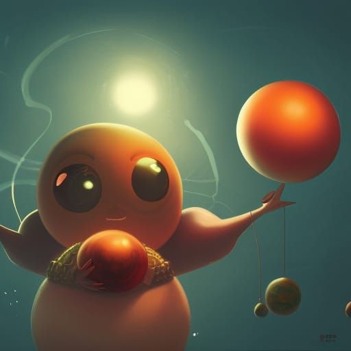 Friendly Round Character Juggling Balls in Comic Style