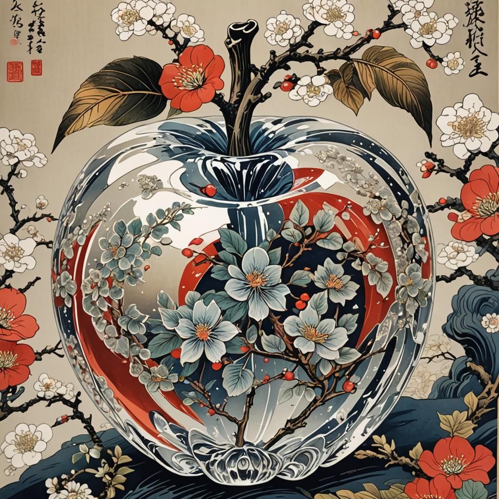Crystal Apple in Ukiyo-e Style