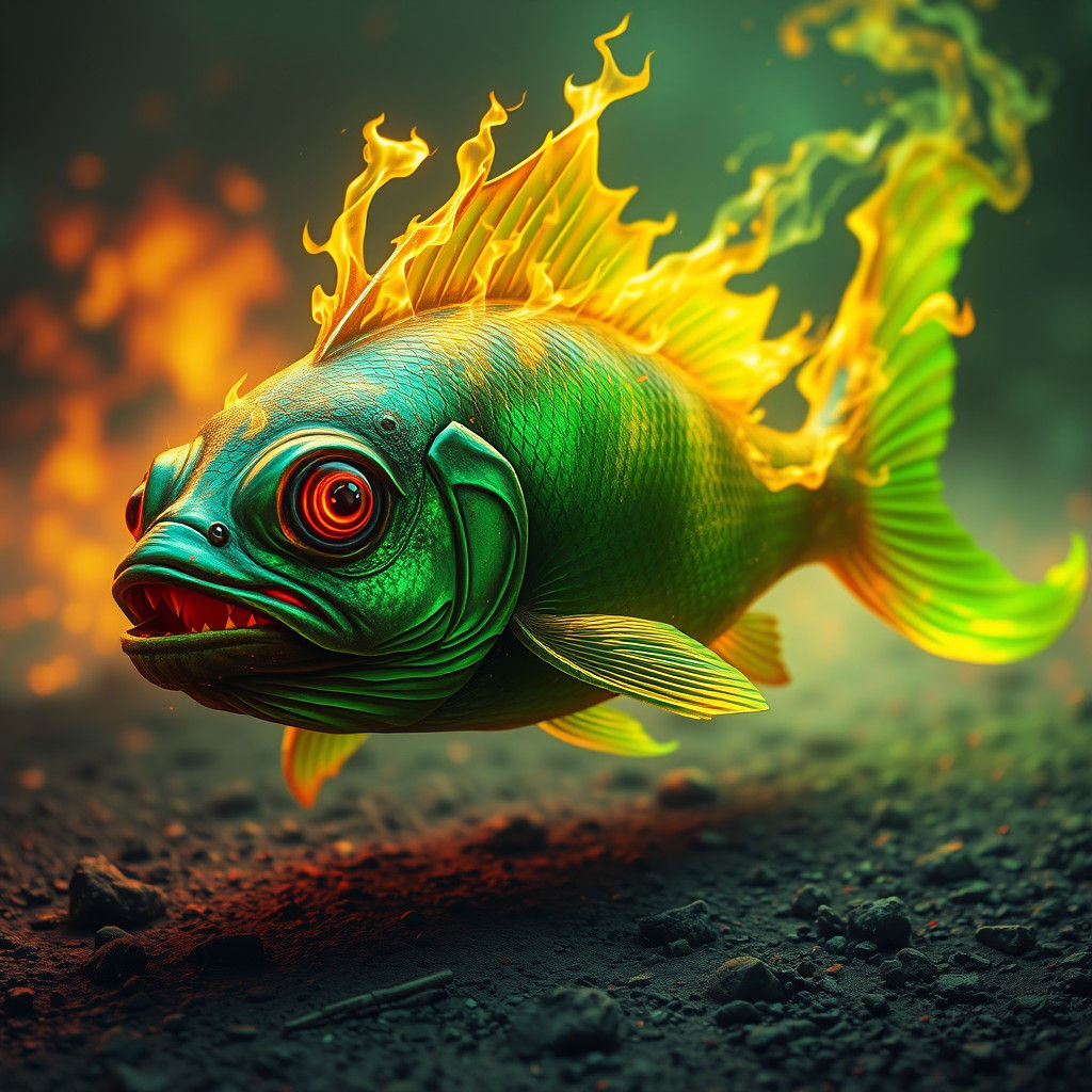 Flaming Mudskipper Walking on Land: Concept Art