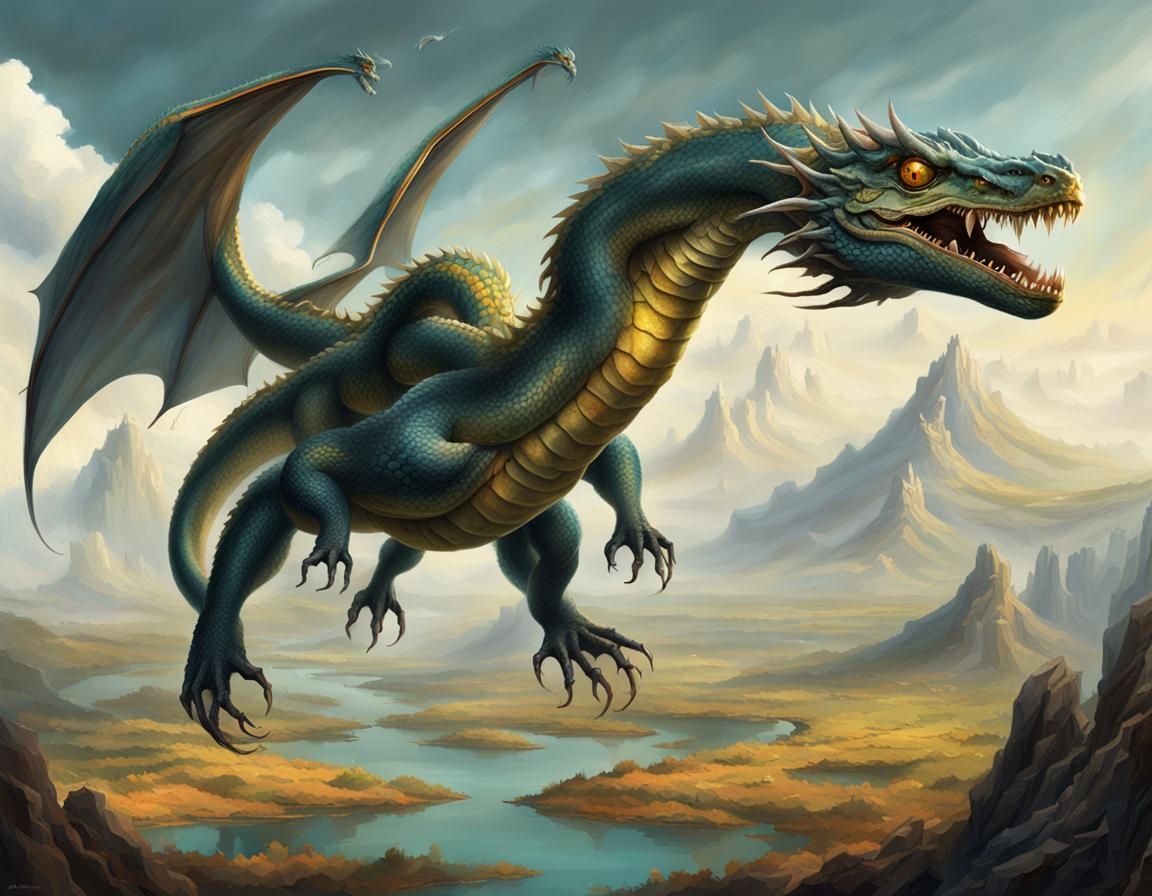 Hiperrealismo fantasía épica de una serpiente dragónica vola...
