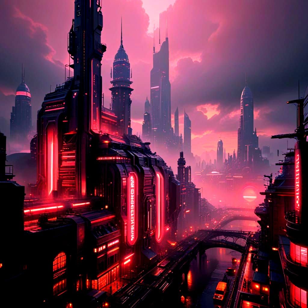 Ethereal Pink Metropolis in Glacial Haze