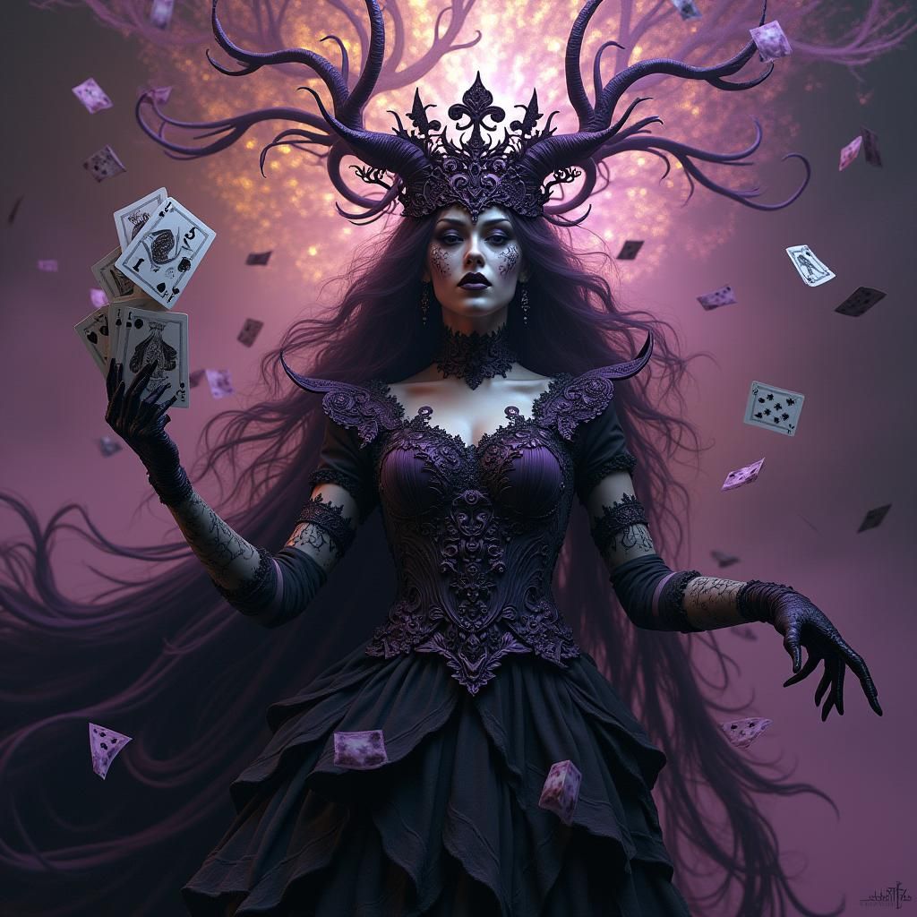 Chaotic Queen of Darkness Card in Art Nouveau Style