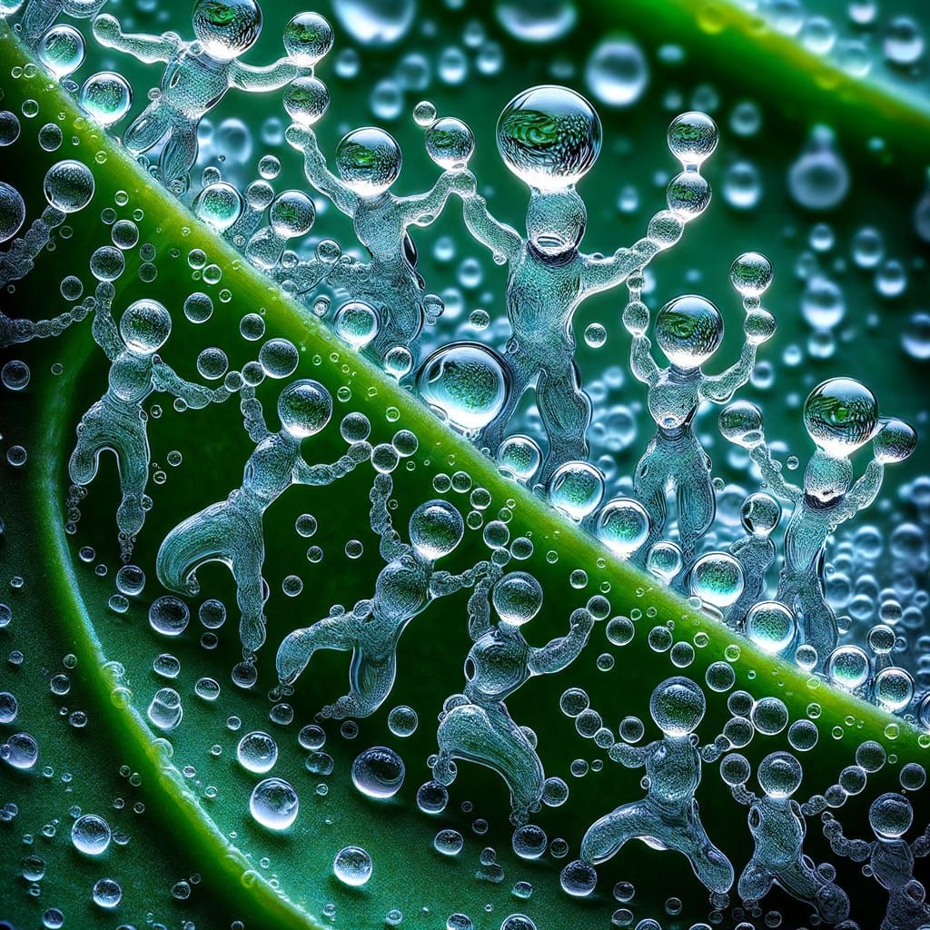 Dewdrop Water People Emerge in Macro Photograph