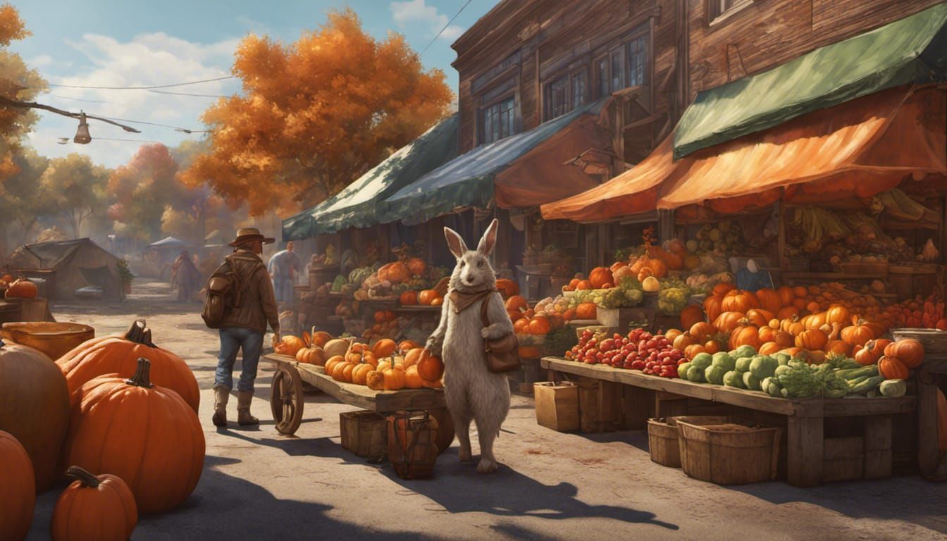 Animals Shopping at a Fall Farmers Market