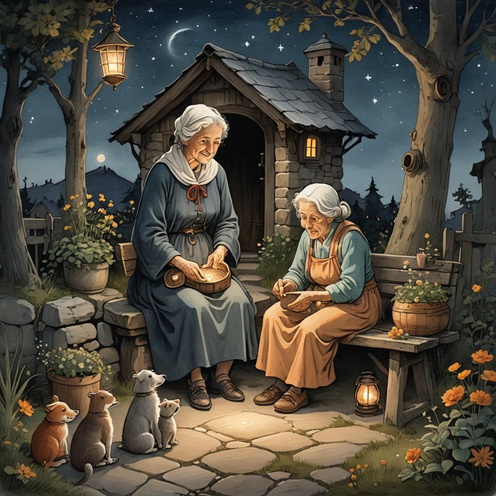Italian Grandmother Telling Fairy Tales at Night