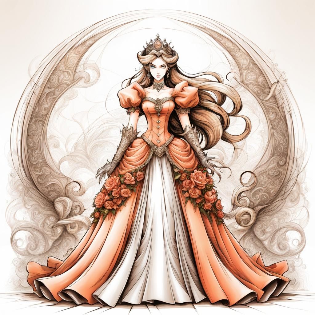 Princess Peach and Bowser Wedding in Luis Royo Style