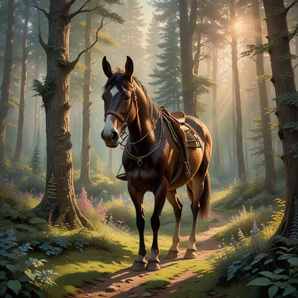 Majestic Pack Mule in Mystical Forest