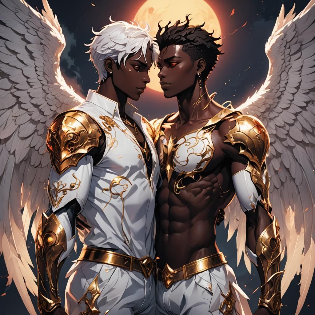 Anime-Style Demon and Angel Boys in Love