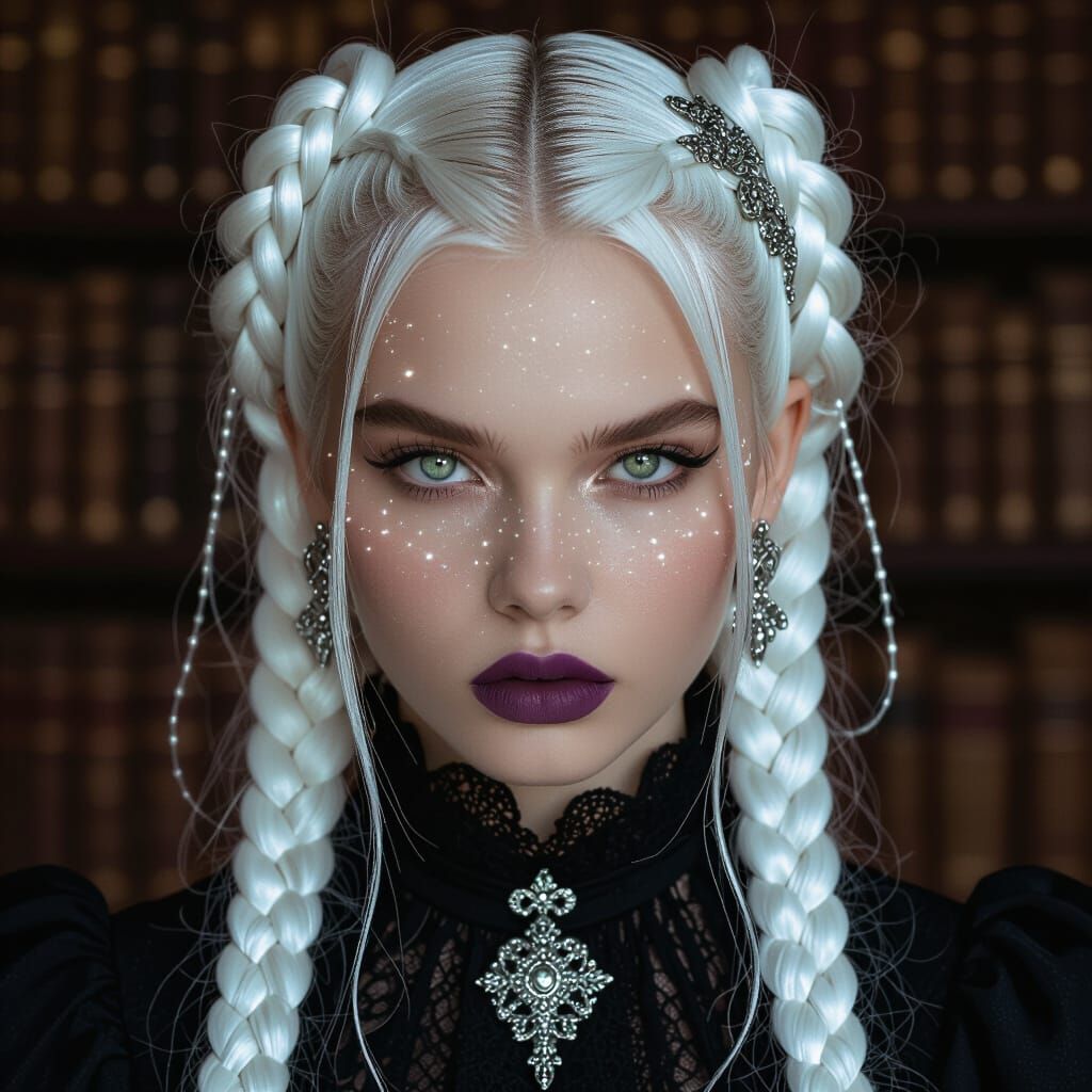 Ethereal Goth-Punk Woman Portrait in Antique Library