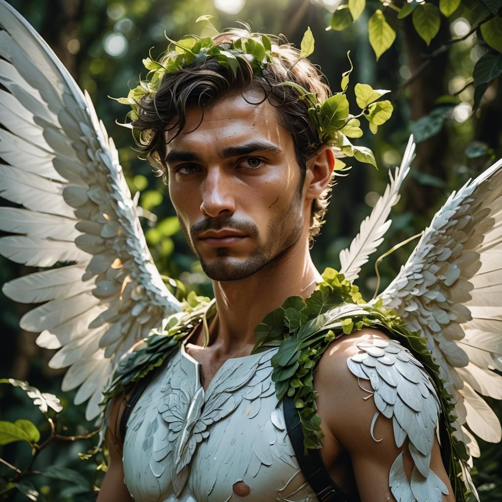 Surreal Angel Archer with Leafy Wings
