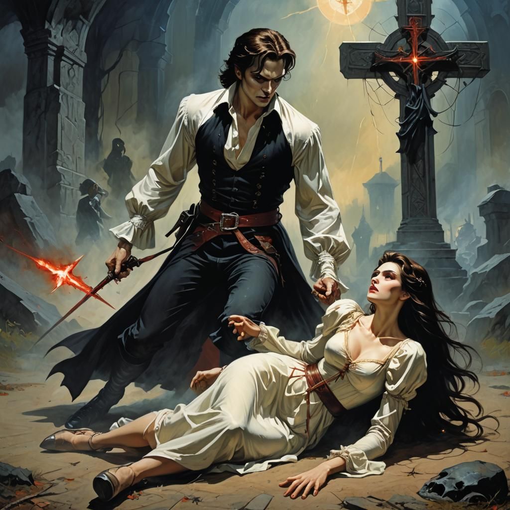Vampire Encounter: Fantasy Art Illustration