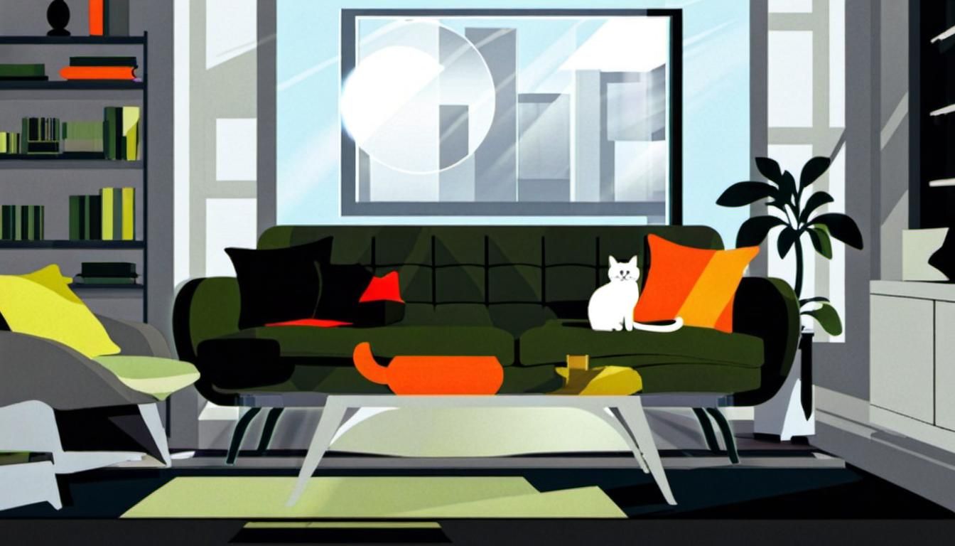 Sunlit Room with Sleeping Cat and Open Window