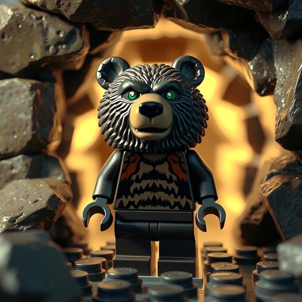 Grizzly Bear Lego Minifigure at Cave Entrance