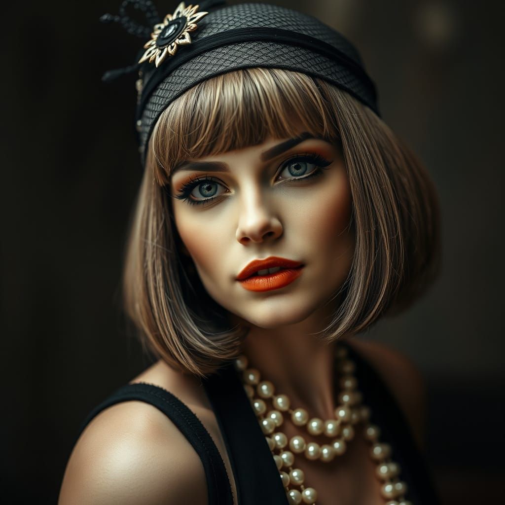 Roaring Twenties Woman Portrait in Black and White