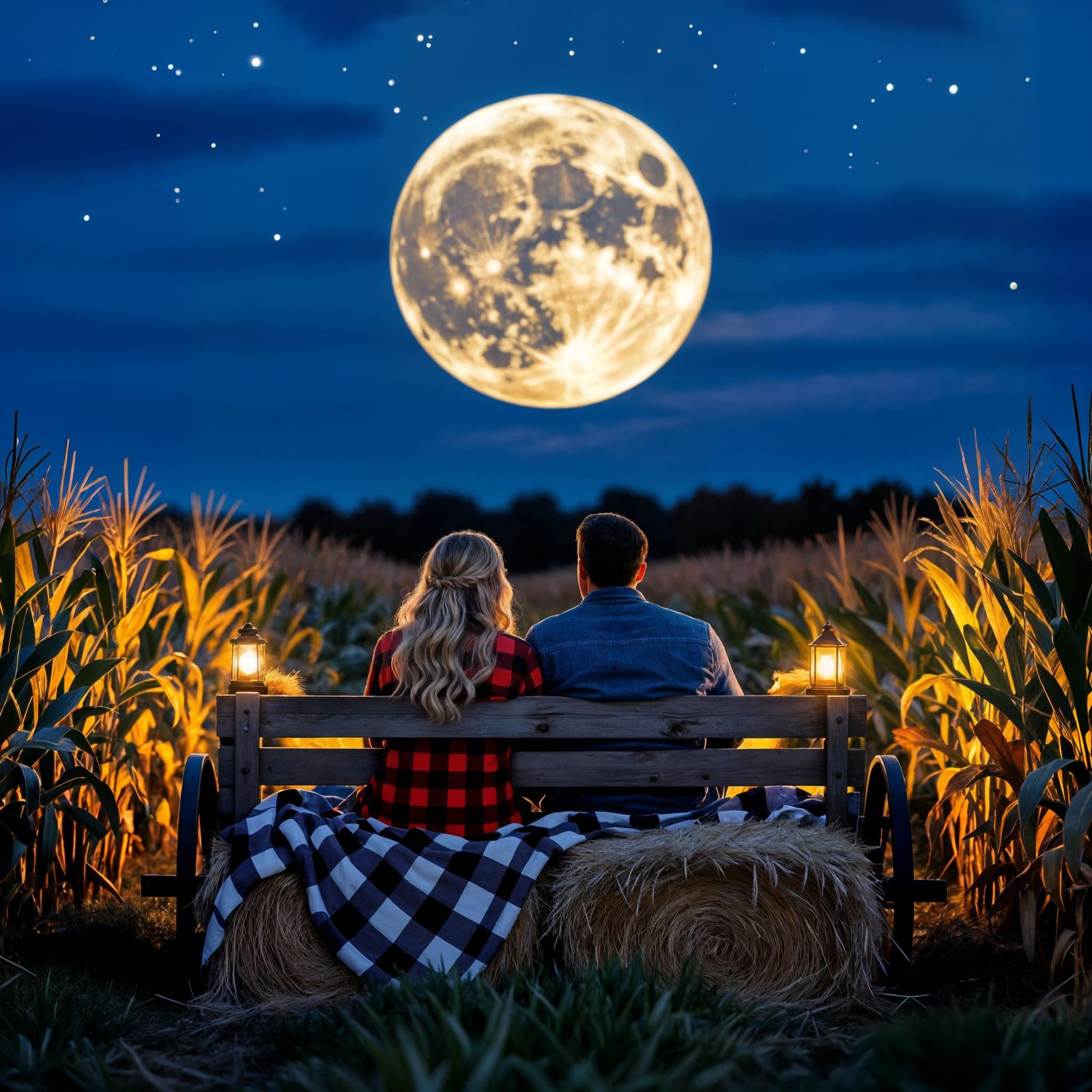 Romantic Moonlight Hayride in American Pastoral Style