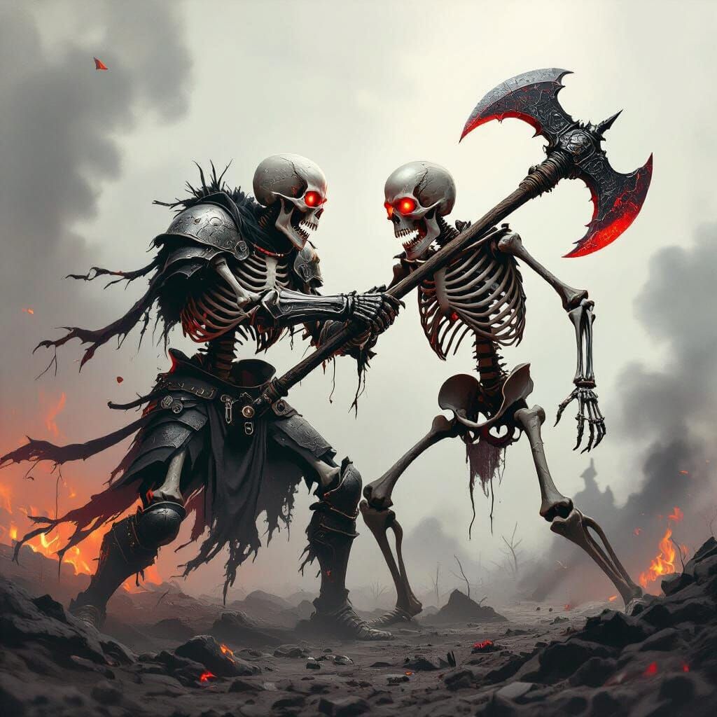 Skeleton Warriors Battle with Battle Axes