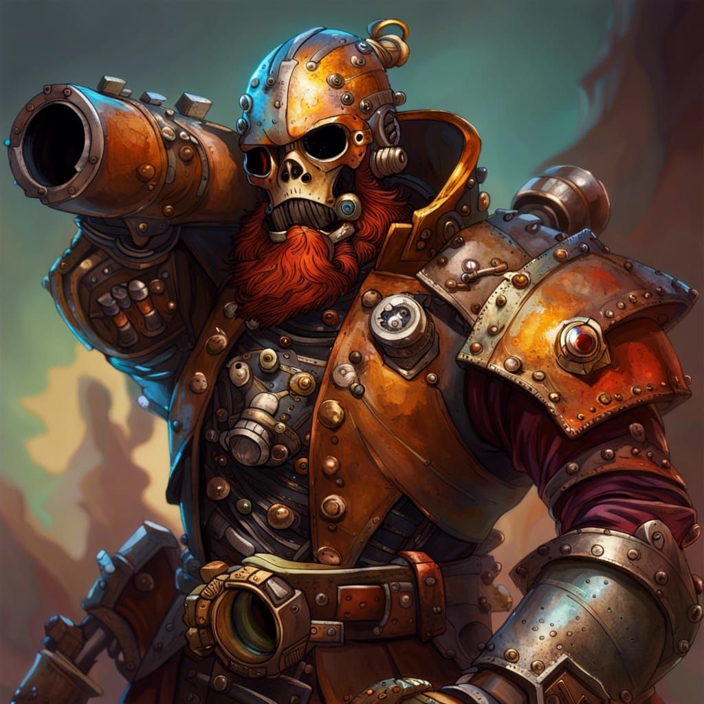 Robot Pirate Captain with Cannon Arm, Hyperrealistic Art