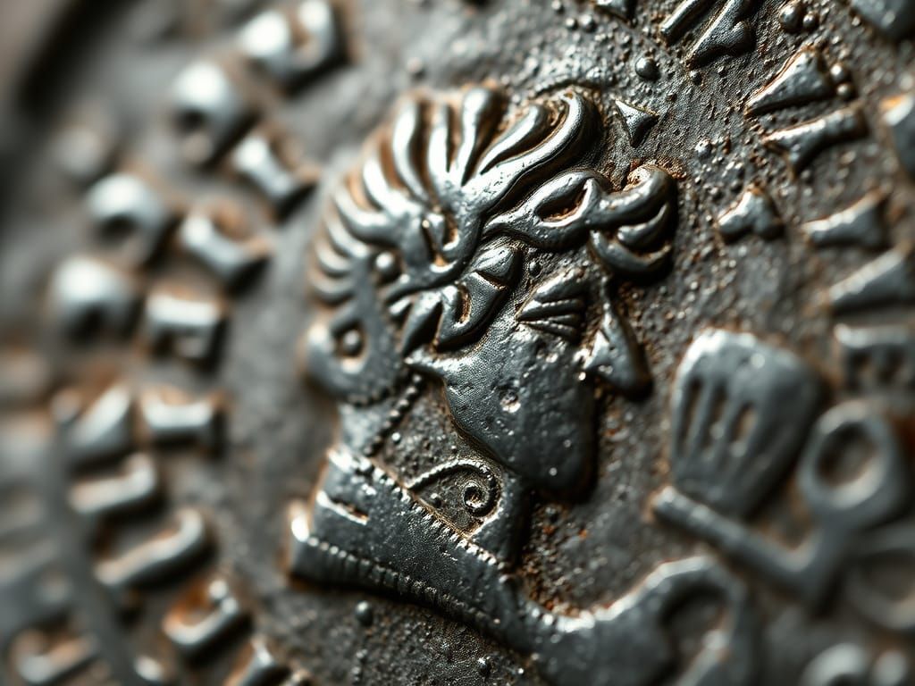 Ancient Roman Silver Denarius Coin Macro Shot