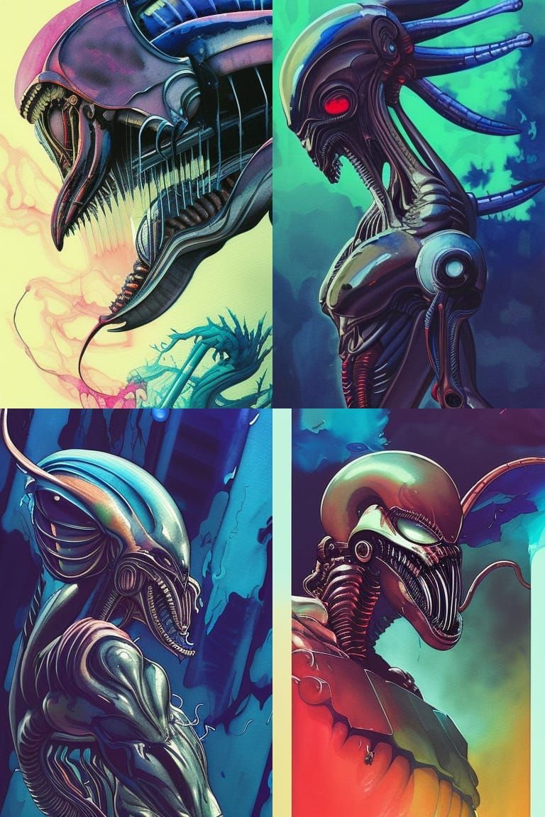 Xenomorph Comic Book Cover in Synthwave Style