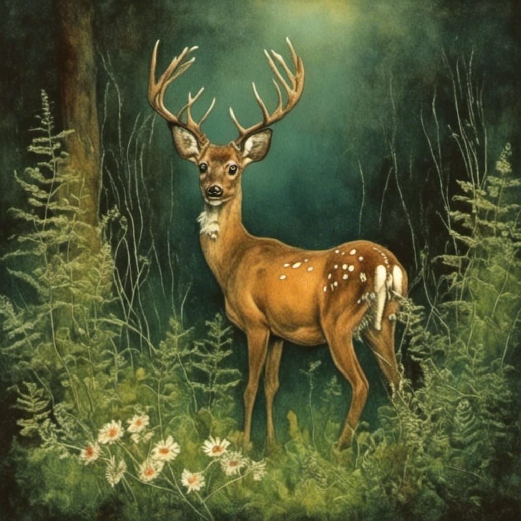 Sunlit Deer in Forest Glade