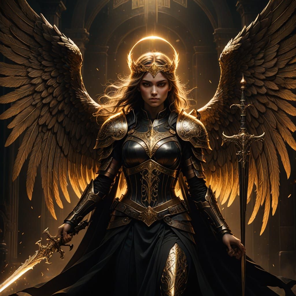 Gothic Angel Warrior in Golden Armor
