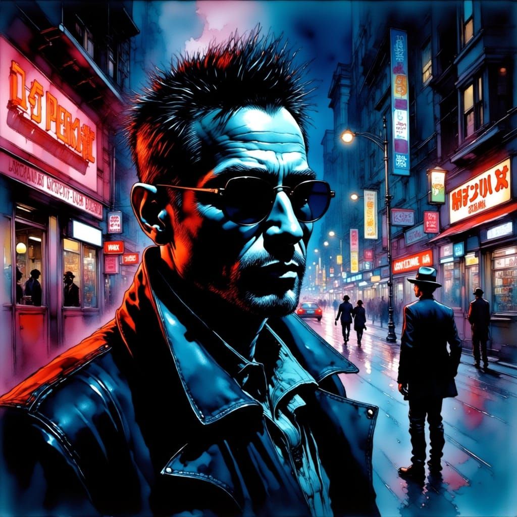Cyberpunk Iconography in Deep Blues