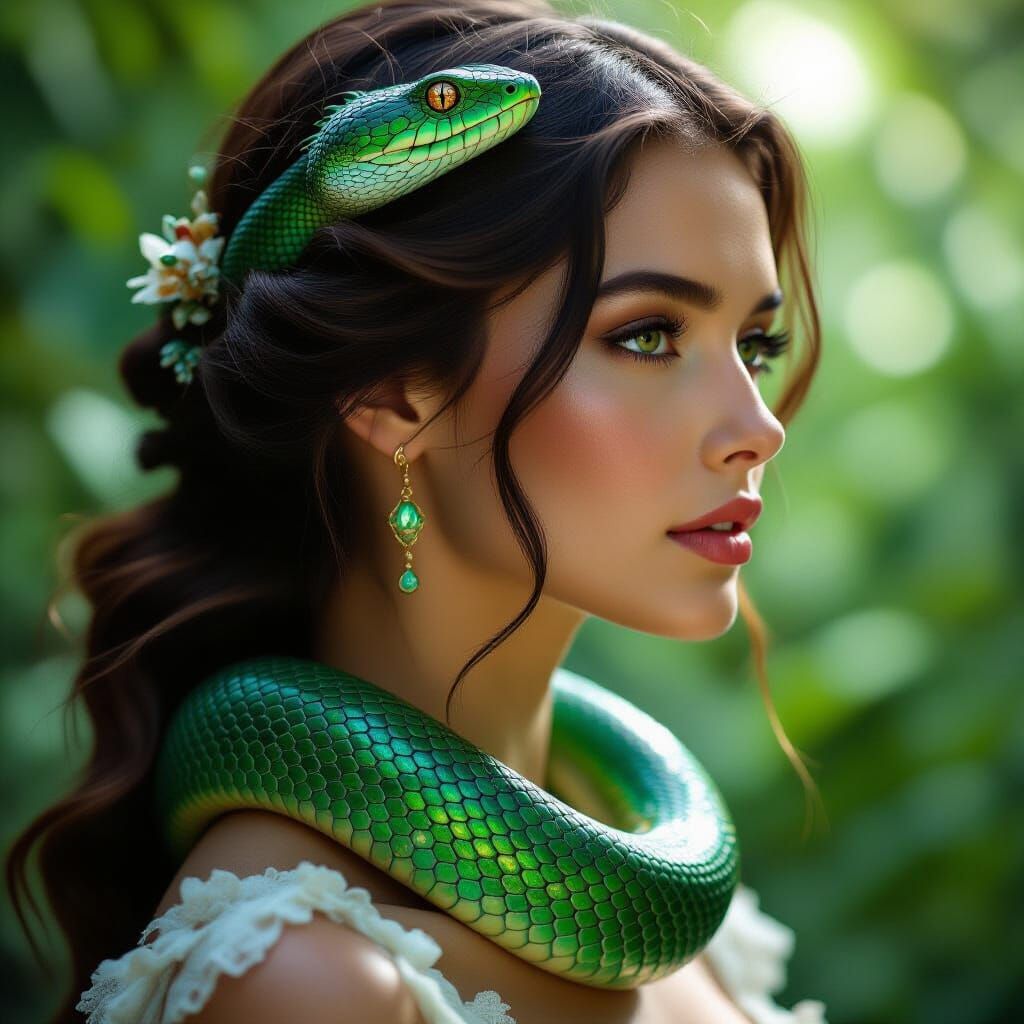 Princess with Serpent in Lush Jungle Portrait