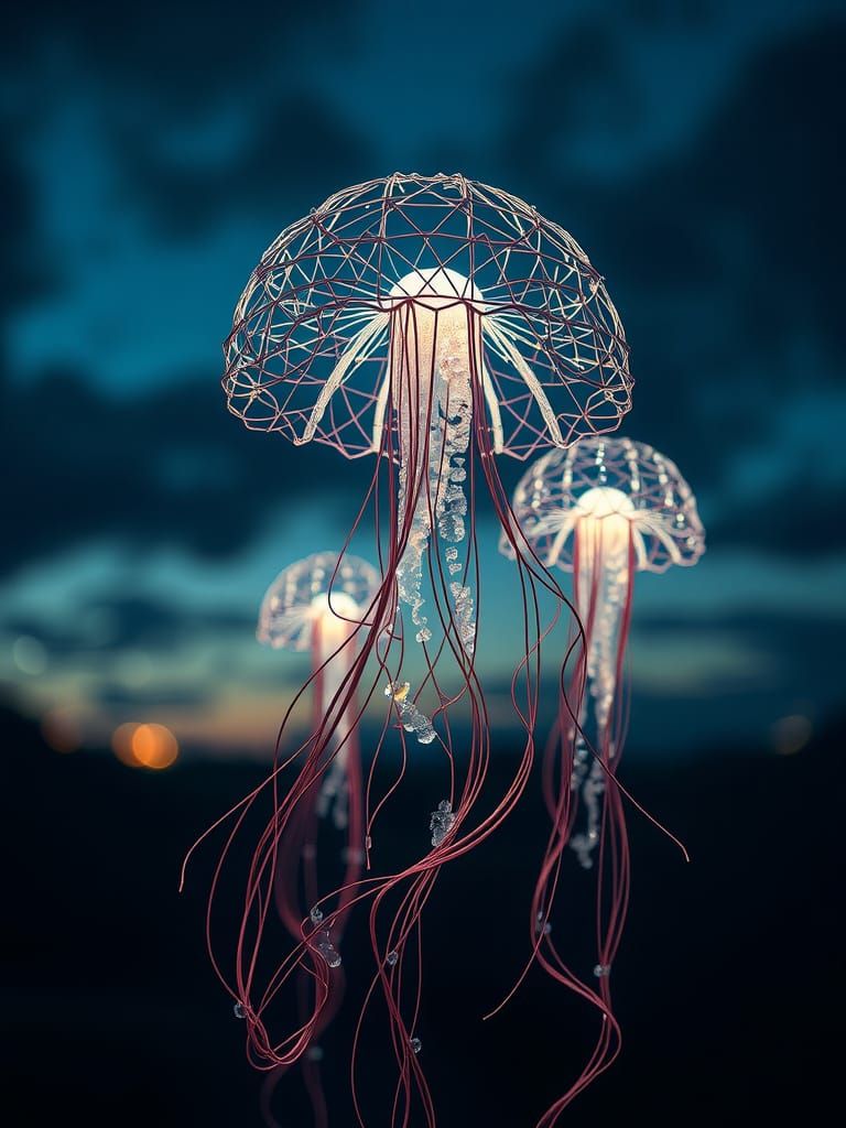 Jellyfish Wire Sculpture Inspired by Calder, Wight