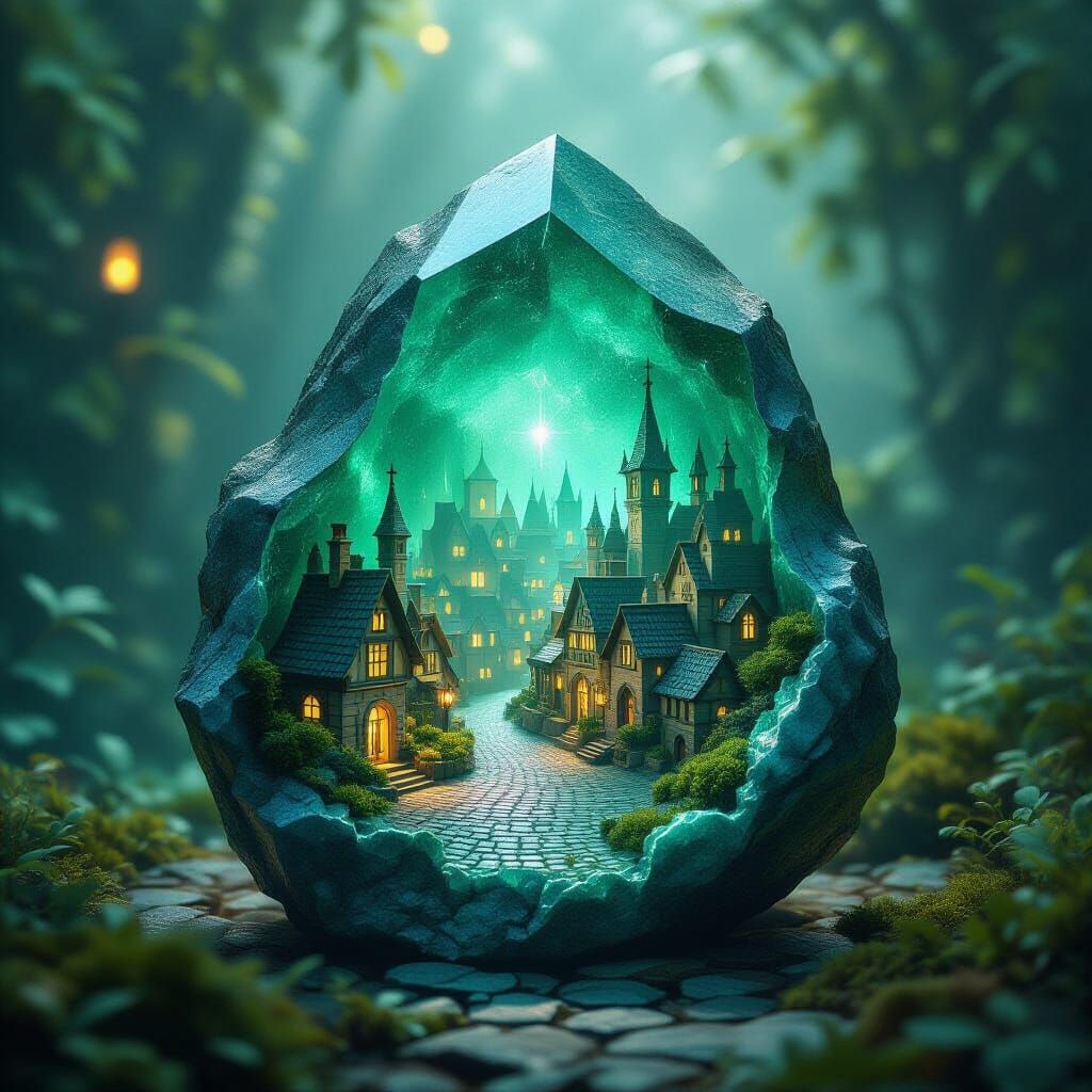 Gemstone with Medieval Village Inside