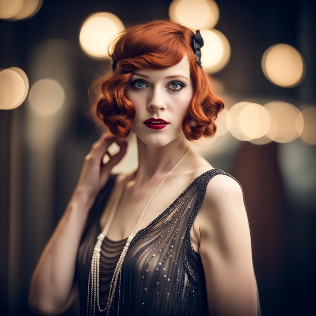Roaring 20s Redhead Flapper Portrait