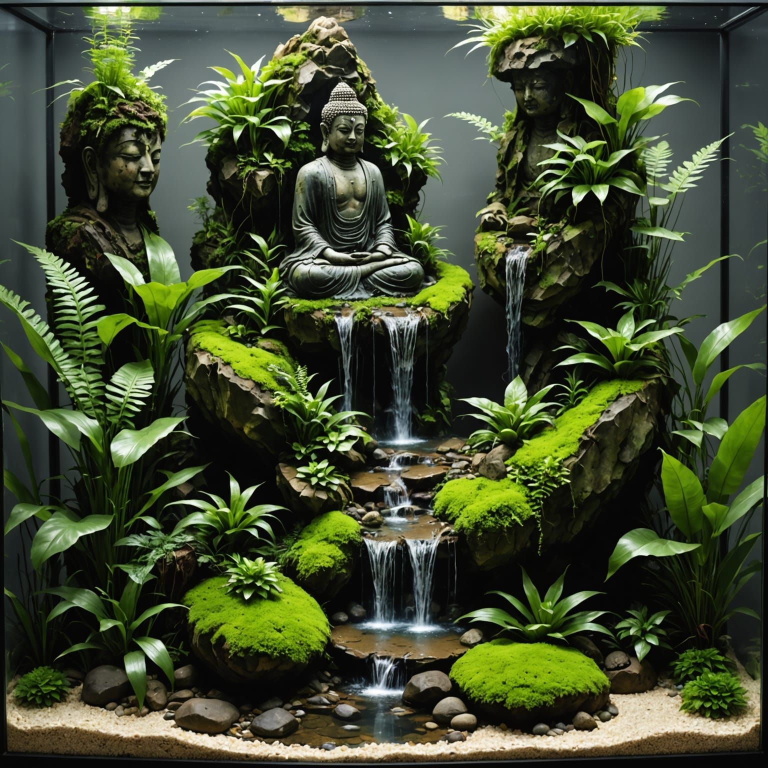 Fantastical Terrarium with Volcanic Waterfalls and Fern Gard...