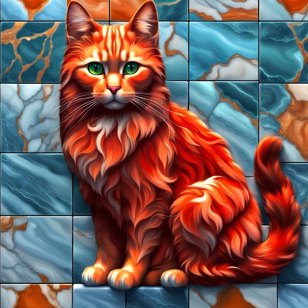 Fluffy Red Cat in Hyperrealistic 3D Anime Style