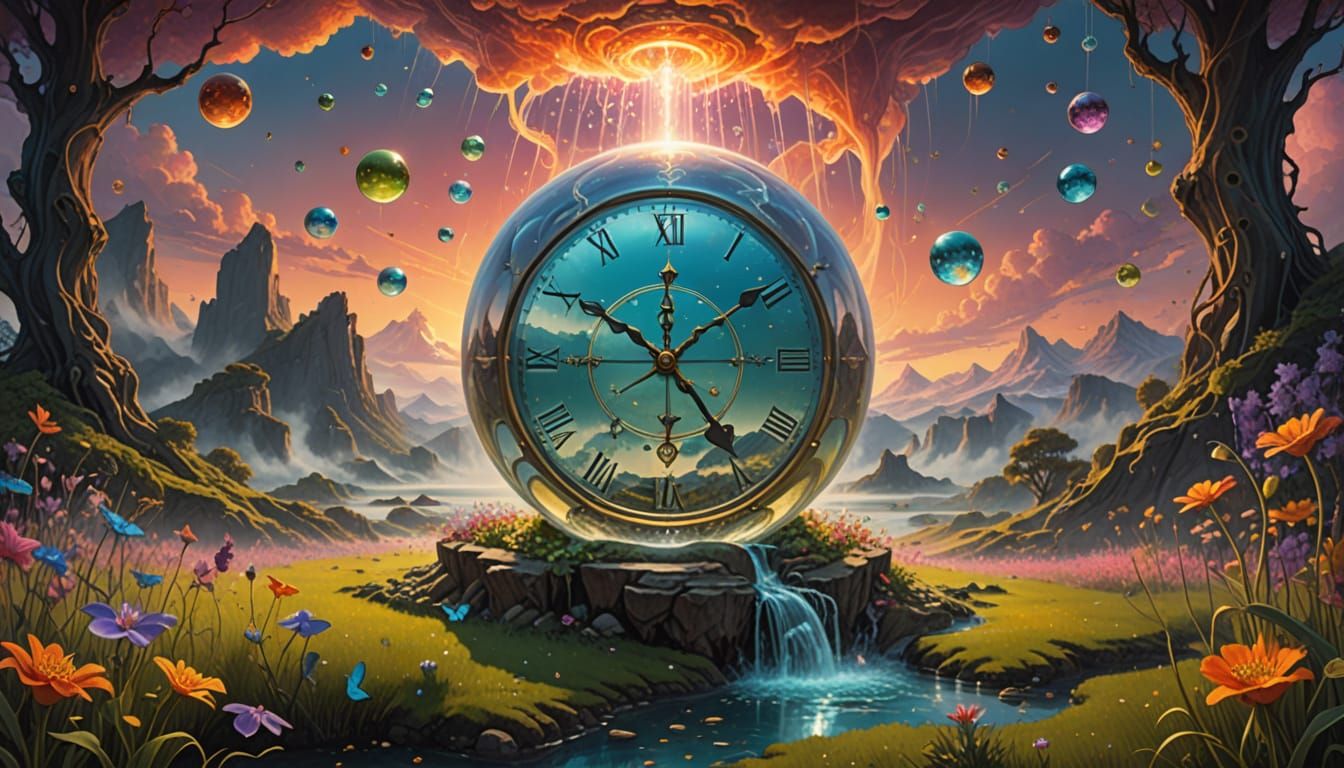 Surreal Crystal Hourglass in Ethereal Dreamscape