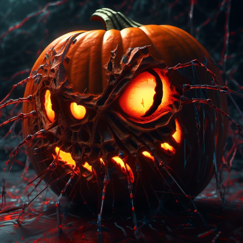 Terrifying Undead Jack-O-Lantern in Surrealist Style