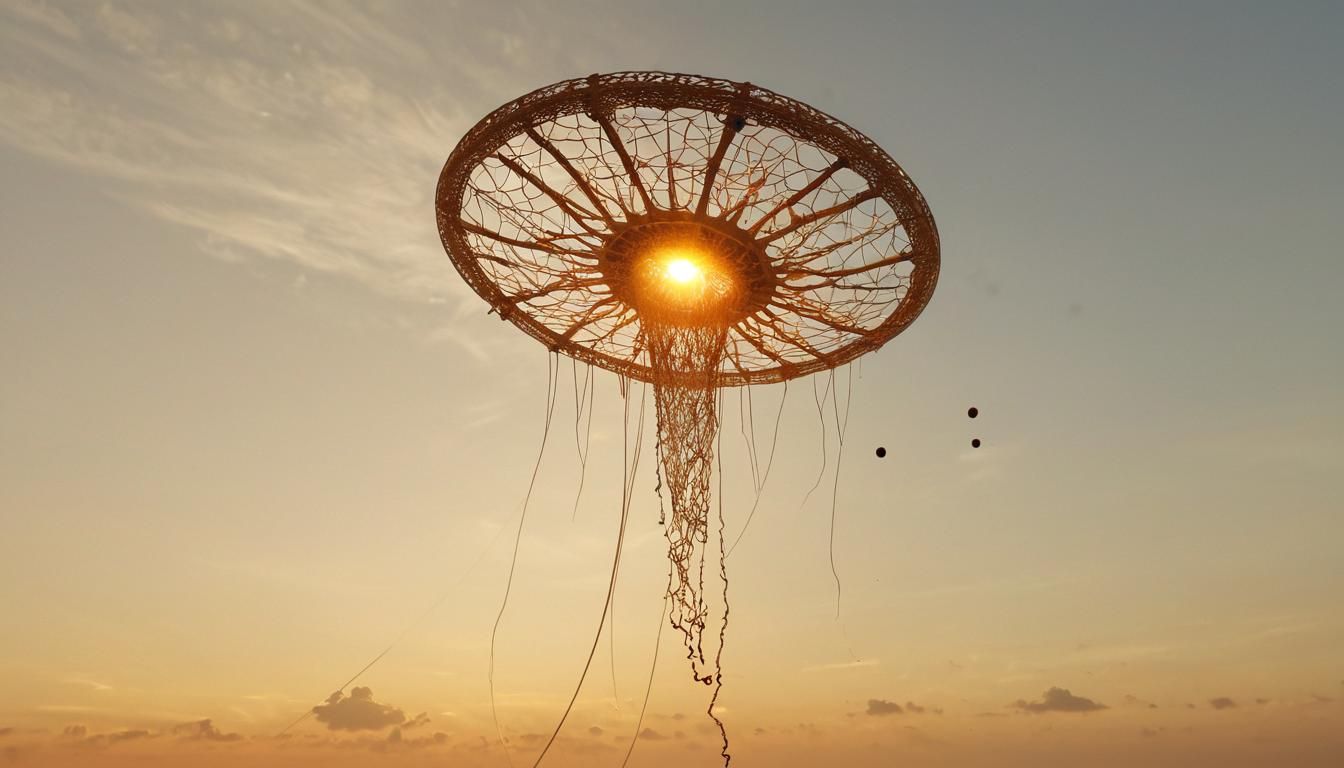 Alien Net Descends: Minimalist Golden Hour Illustration