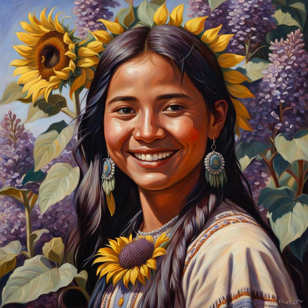 Native American Girl Portrait in Oil Painting Style