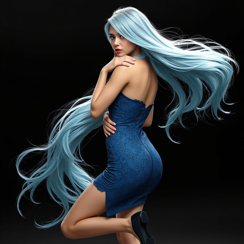 Dramatic Young Woman in Black and White with Vibrant Accents