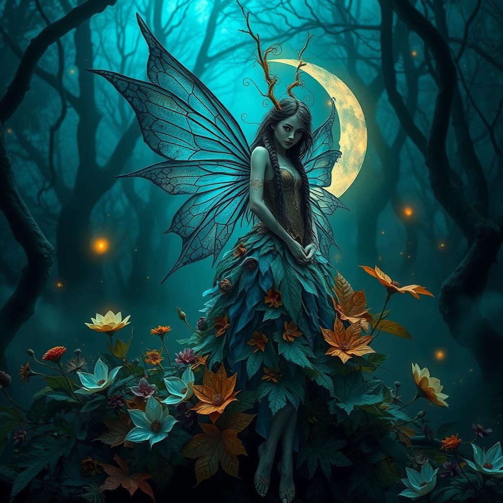Autumn Fairy in Mystic Forest, Hyperrealistic Image