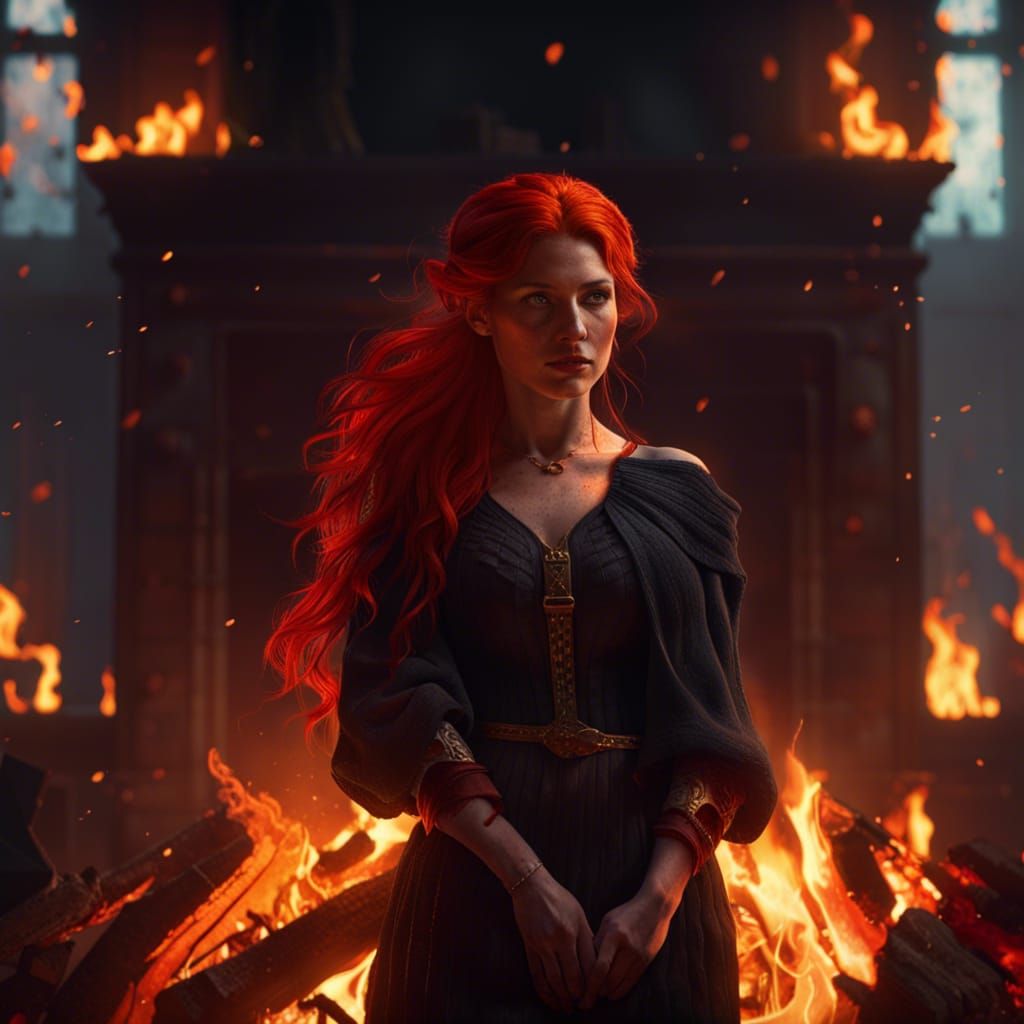 Red-Haired Woman in Dark Fantasy Style