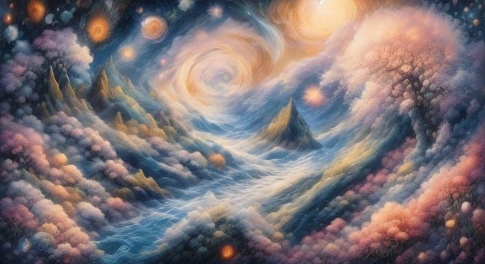 Vibrant Hypermaximalist Star Landscape with Brush Strokes