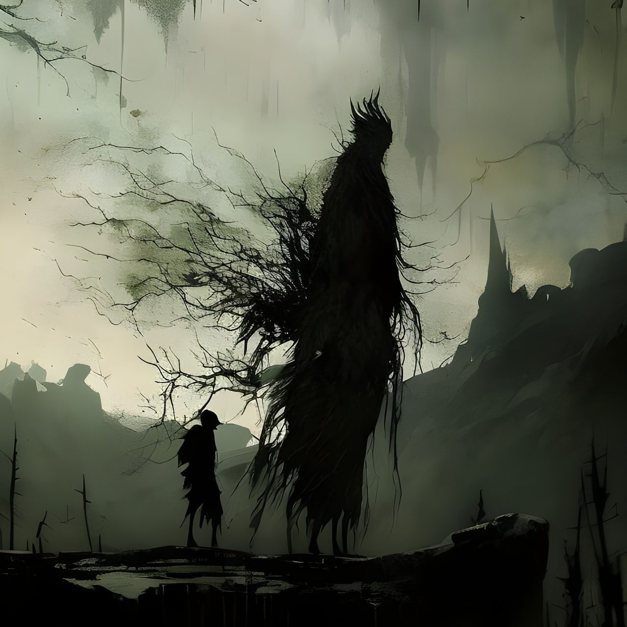 Boy and Monster: Sinister Oil Painting in Fine Art Style