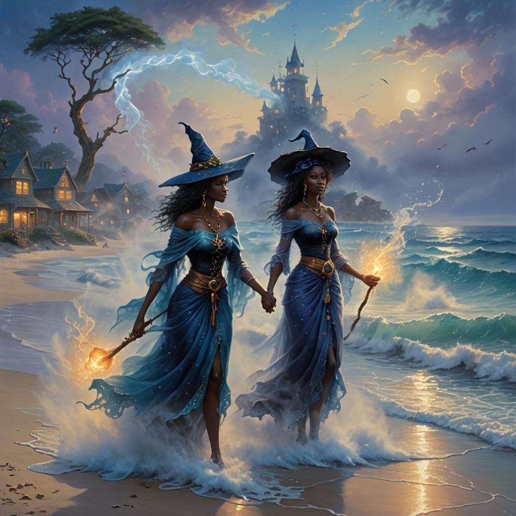 Ethereal Water Witch on a Misty Beach