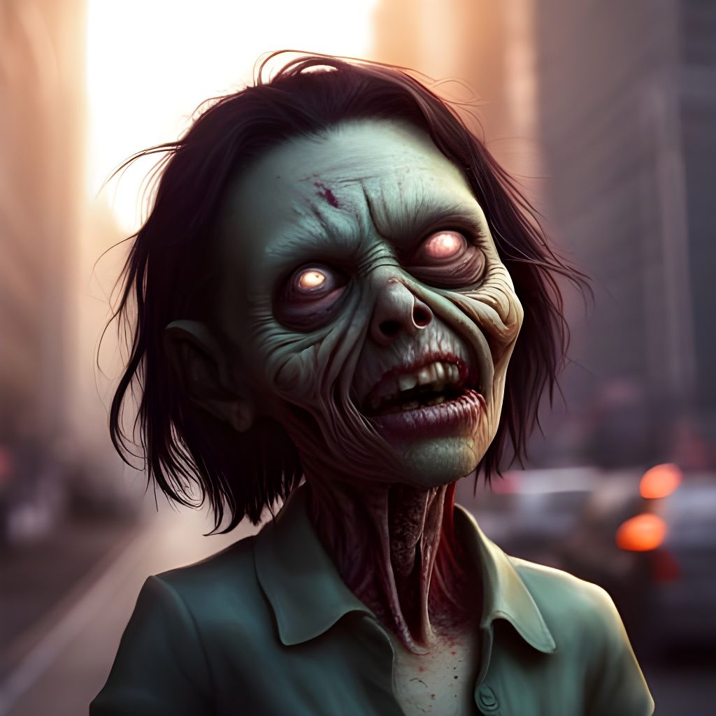 Cute Rotting Zombie in New York, Detailed Illustration