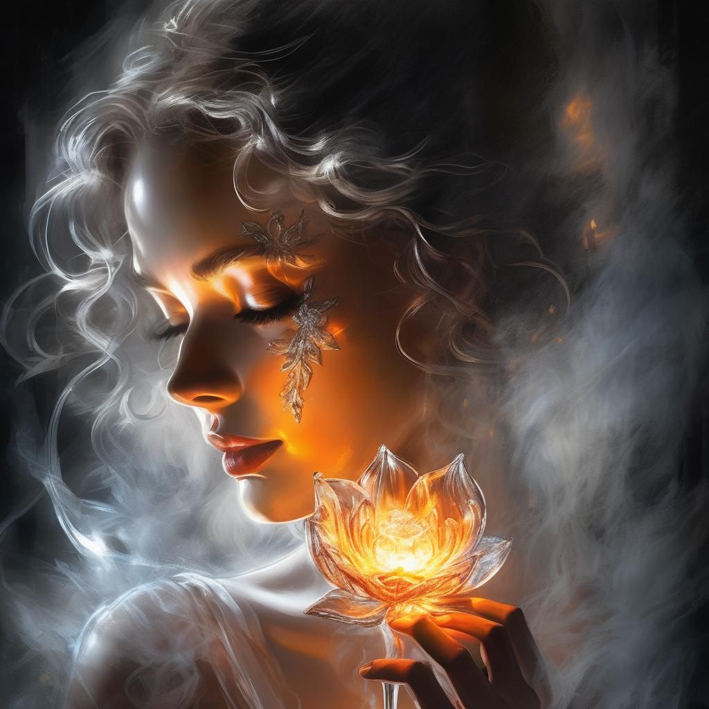 Crystal Flower Girl with Fire, Digital Painting
