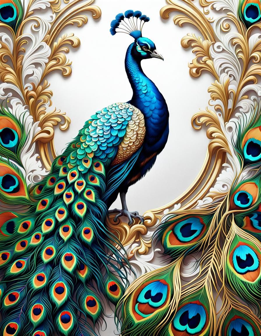 Ornate Peacock Portrait in Digital Painting Style
